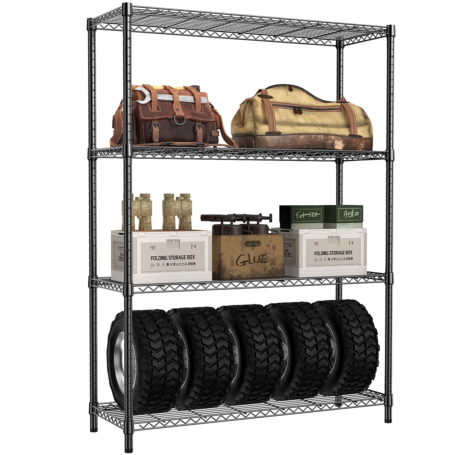 View 1 of **Factory Sealed** IZEUK 1400 LBS Garage Black Shelving Wide Storage Shelves 4 Tier Adjustable Heavy Duty Metal Wire Rack Standing Shelf Unit for Kitchen Office College Dorm Garage Warehouse 15.8" x 45.8"x 59.4"