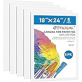GOTIDEAL Canvases for Painting, 18x24 inch of 5 Pack, Professional Primed White Blank Flat Canvas - 100% Cotton Artist Canvas Boards for Acrylics Painting, Oil,Tempera