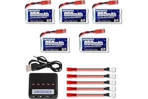 URGENEX 3.7V Lipo 850mah Rechargeable Lipo with JST Plug X5 Charger for MJX Syma Holy Stone Sky Viper RC Quadcopter Drone X56W X400 X400W X300C X400C X800 HS110 HS200 S670 V950hd S1750 V2450