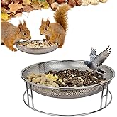13-Inch Ground Bird Feeder, Stainless Steel Ground Feeding Platform for Wild Birds, Squirrels, Rabbits, Chicken with Additional Birdseed Feeder Tray, Attract Creatures for Backyard, Patio
