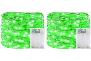 YAOZHOU Halloween Decorations Green Fairy String Lights, Battery Operated with Timer, 2 Pack Total 33FT 100 Led Mini Battery Powered Christmas Twinkle Mason Jar Waterproof Firefly Lights DIY Party