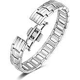 Jecanori 5X Strength Magnetic Bracelets for Men —Updated 5,000 Gauss Ellipse Magnets — Premium Butterfly Clasp & Adjustable Length,Silver