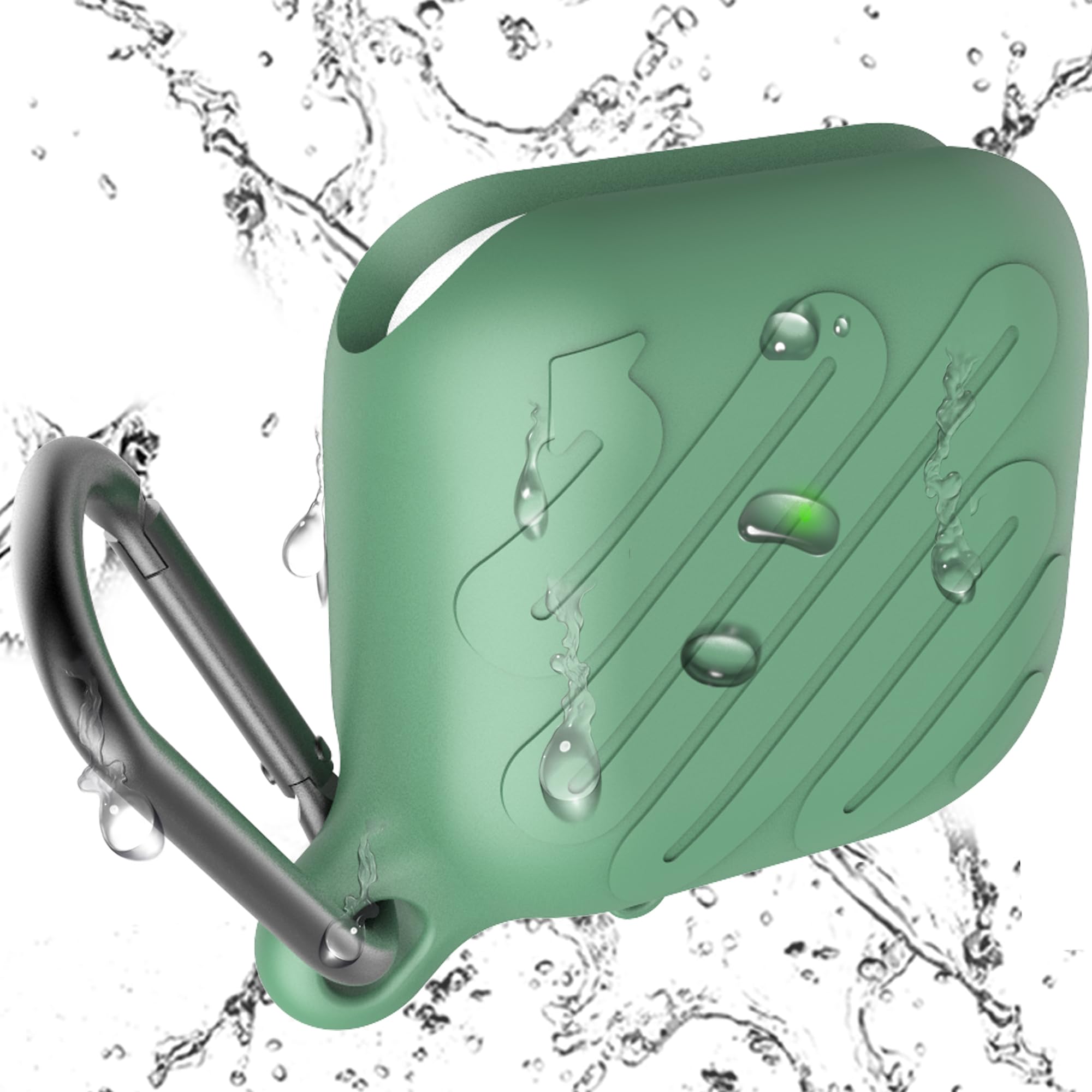Photo 1 of HUABERICH Waterproof Case for Airpods 3,Unibody Design,Soft Silicone Protective Case,Wireless Charging,LED Visible,with Keychain (Green)