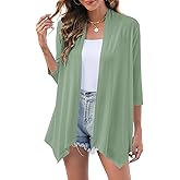 Uvog Women's 3/4 Sleeve Draped Open Front Cardigan Casual Loose Lightweight Cardigans