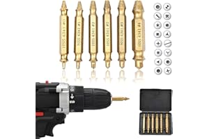 Valkynos Damaged Screw Extractor Set, 6Pcs Stripped Screw Extractor Kit, HSS 4341 Remover for Stripped Screws Nuts & Bolts Drill Bit Tools for Easy Removal of Rusty Broken Hardware - Gold