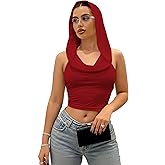 Posyra Women’s Backless Hoodie Tank Top, Sexy Draped Halter Crop Top, Stretchy Rave Festival Outfit
