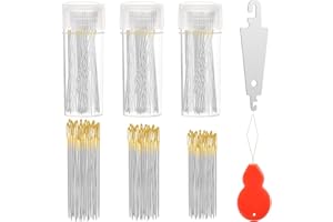 Boocalny 190pcs Cross Stitch Needles, Golden Large Eyes Sewing Needles + 12 Needle Threader, DIY Embroidery Needles in Transp