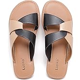 Luoika Women's Wide Width Flat Slides Sandals, Strapy Slide Sandal Slip on Dressy Summer Shoes for Women.