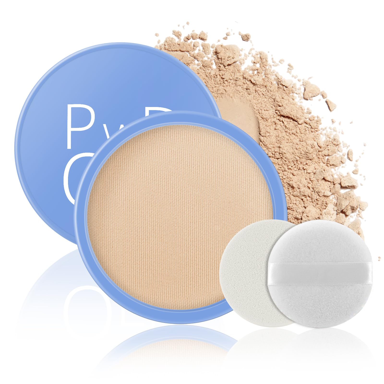 Apooliy Waterproof Setting Powder, Poreless Pressed Face Powder,Lightweight,Long-Lasting,Oil Control Makeup Powder,Translucent