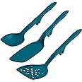 Rachael Ray Tools and Gadgets Spoon, Slotted and Solid Turners Set/ Cooking Utensils - 3 Piece, Teal Blue