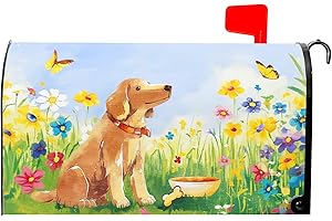 ANCORDIVO Spring Summer Mailbox Covers Magnetic Standard Size 21 x 18 Inch Cute Dog Floral Butterfly Mailbox Wraps Post Letter Box Cover for Garden Yard Outdoor Decorations