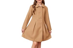 GRACE KARIN Girls Dress Coat Wool Peacoat with Lapel Pockets Winter Warm Long Jacket for Kids Size 6-14