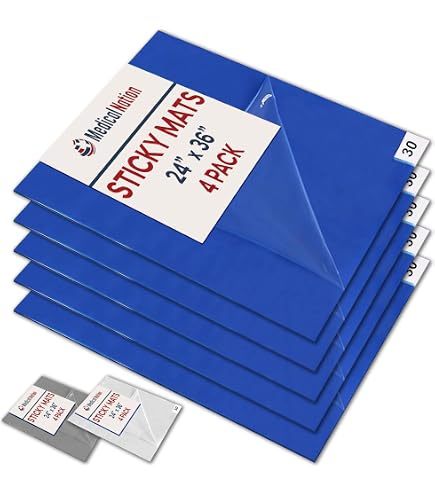Blue S For Construction Or Cleanroom Floor - 4 Pack Adhesive Mats 17 X 13 Blue 30 Tacky Sheets Per Mat Removes Dirt Dust Debris Sand Hair Includes Handhel Sticky Mat
