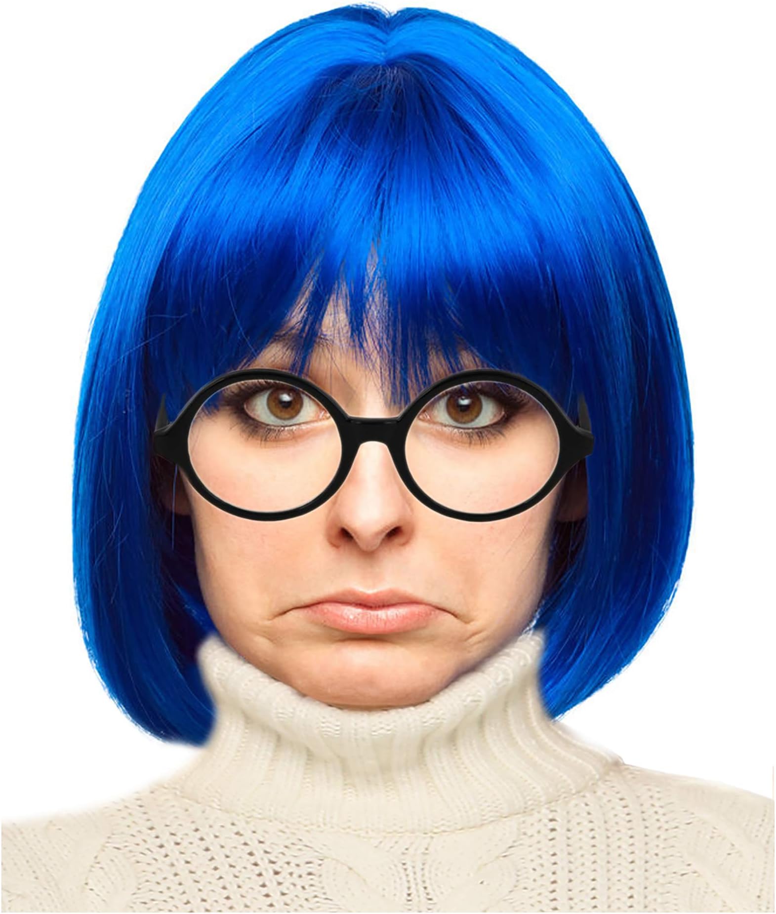 Blue Bob Wig and Glasses Character Costume Set