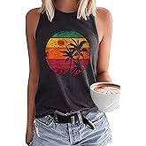 Sun Salt Sand Beach Coconut Tree Tank for Women Summer Casual Sleeveless Vacation Beach Workout Tank Tops