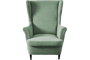 KRFOONN Stretch Wing Chair Slipcovers Jacquard 2 Piece Wingback Chair Covers Soft Spandex Wingback Armchair Slipcover Furniture Protector Chair Covers for Living Room Wingback Chair, T18