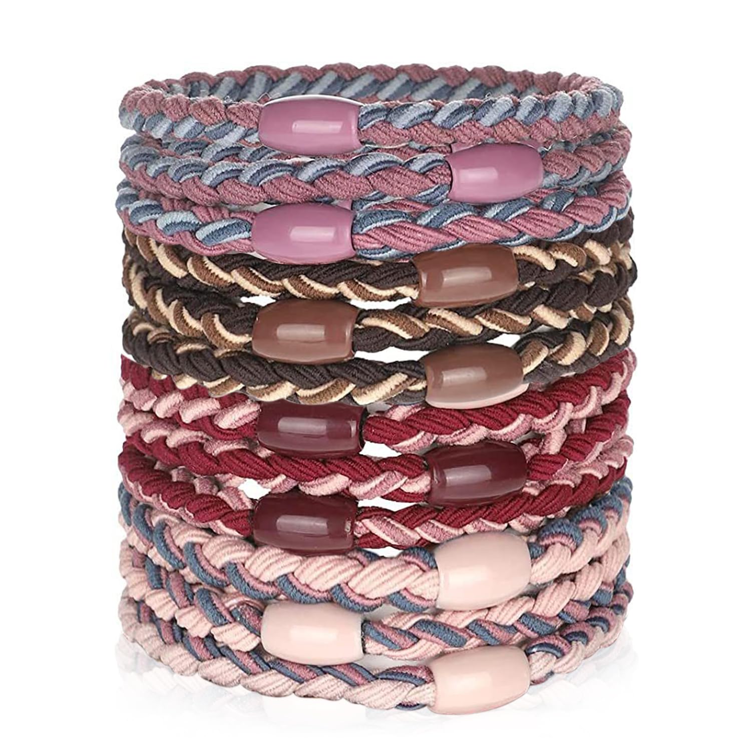 12 Pcs Boho Hair Ties, Boho Hair Bobbles for Women and Girls Stretch Ponytail Holders Elastic Hair Ties Bracelets No Damage Dark Hair Tie for Thin Hair/Thick/Medium/Long Hair (Pink) — image 1