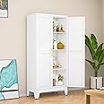 RISTERN White Metal Storage Cabinet, 48" Steel Cabinets for Home Office, Kitchen Pantry Storage Cabinet with Doors and 3 Adjustable Shelves, for Office, Home, Garage, School