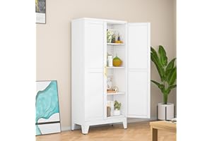 RISTERN White Metal Storage Cabinet, 48" Steel File Cabinet for Home Office, Kitchen Pantry Storage Cabinet with Doors and 3 Adjustable Shelves, Tool Cabinet, for Office, Home, Garage, School
