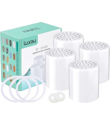 4-Pack 20-Stage Shower Filter Replacement Cartridges – Removes Chlorine & Fluoride, Fits Most Shower Heads, Softens Skin & Hair