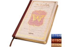 Vintage Journal with Gilded Edges for Women, A5 Butterfly Hardcover Leather Notebook with Embossed Gold Foil, 8 Blank & 8 Lin