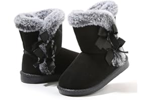 LONSOEN Kids Girls Boys Winter Warm Boots Suede Lightweight Faux Fur Lined Mid Calf Snow Boots for Toddler/Little Kid