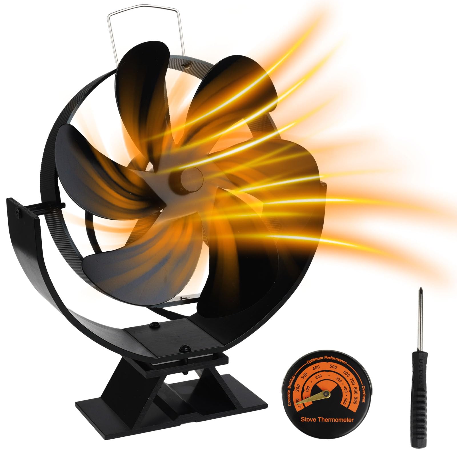 Rushbom 6 Blade Stove Fan, Log Burner Fan, Silent Operation Wood Burner Fans, Fan for Wood Burning Stove, for Fireplace, Non Electric, Circulating Warm Air, Saving Fuel Efficiently