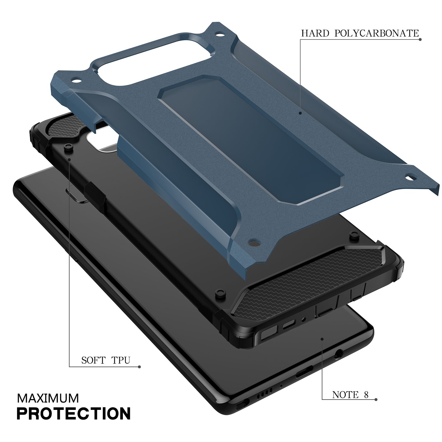 Galaxy Note 8 Case, LoHi Heavy Duty Protection Defend Shockproof Clip Holster with Rugged Bumper 6.3 Inch (6.3 Blue)