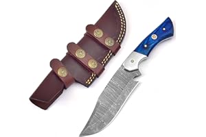 Grace Knives Hunting Damascus Steel Knife Fix Blade Bowie Knife 9.5 Inches with Leather Sheath G-1079 PW