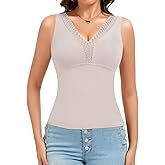 Thermal Tank Top Women V Neck Lace Camisole with Built in Bra Vest Sleeveless Undershirts