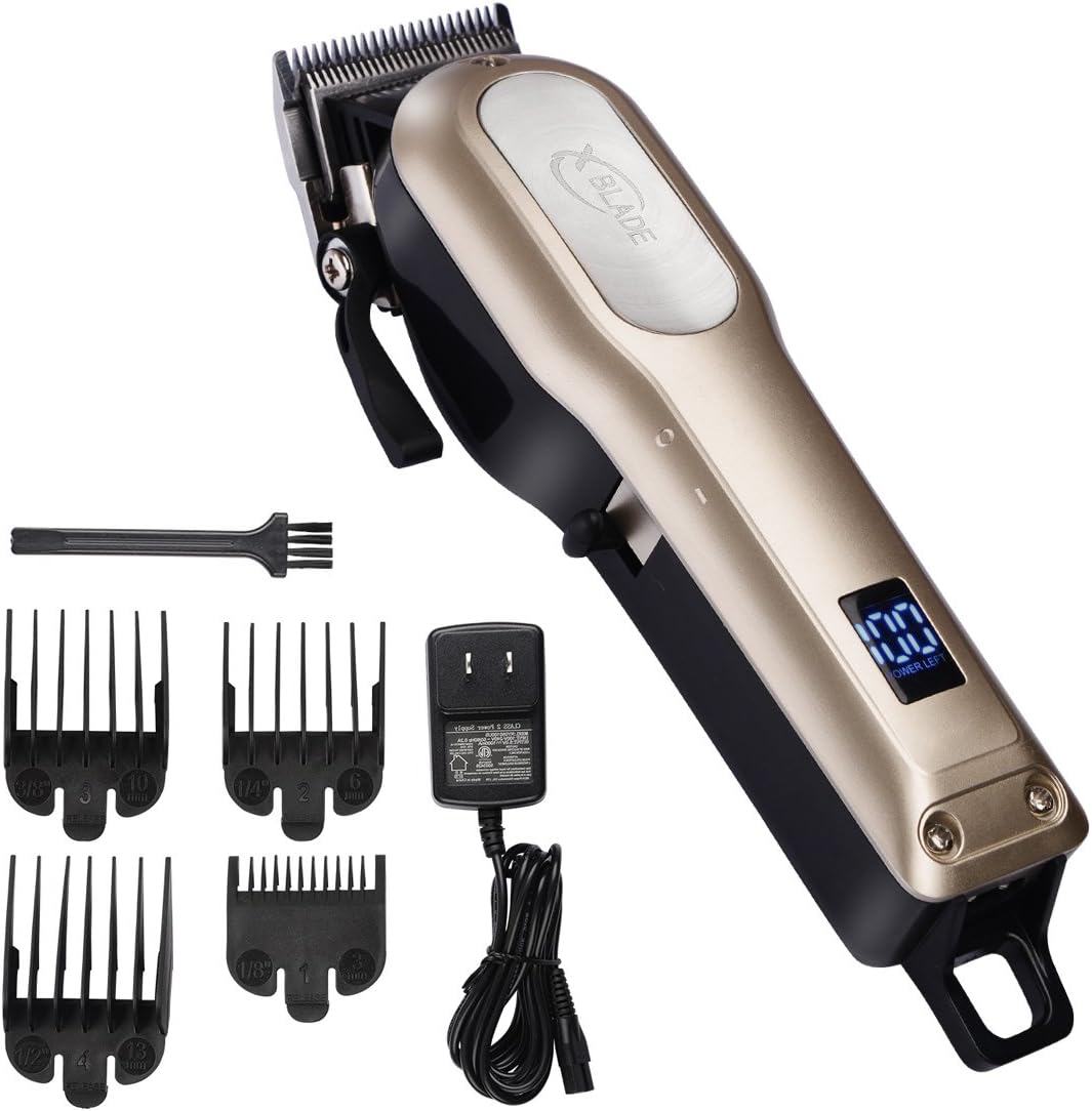 XBlade Hair Clipper for Men Professional Cordless Built-in 2000mAh, Rechargeable Li-ion Battery with LED display, Stainless Steel Blade, Powerful Motor - Gold