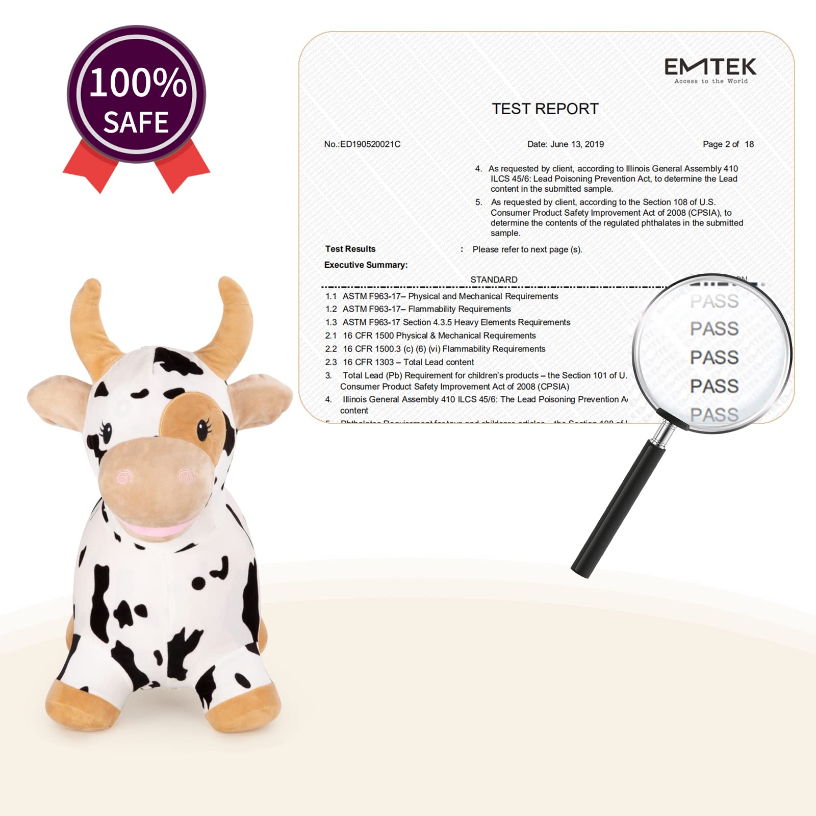 INPANY Bouncy Cow Farm Animal Hopper Toys, Toddler Plush Bouncing Inflatable Bouncer, Ride on Hopping Horse, Indoor Outdoor Cowboy Rodeo Birthday Party Decorations Gifts for 2 3 4 Year Old Girls Boys