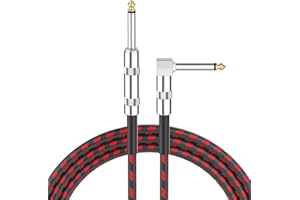 Geepen Premium 1/4 Inch Guitar Cable 10ft Braided, 6.35mm TS Mono Jack Cable Instrument Connector, Male to Male Straight to Right Angle Enhanced Sound Transmission Durable Construction