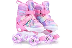 ERNAN Kids Roller Skates,Girls Roller Skates,4 Size Adjustable with Light up Wheels for Beginner Kids Girls & Boys