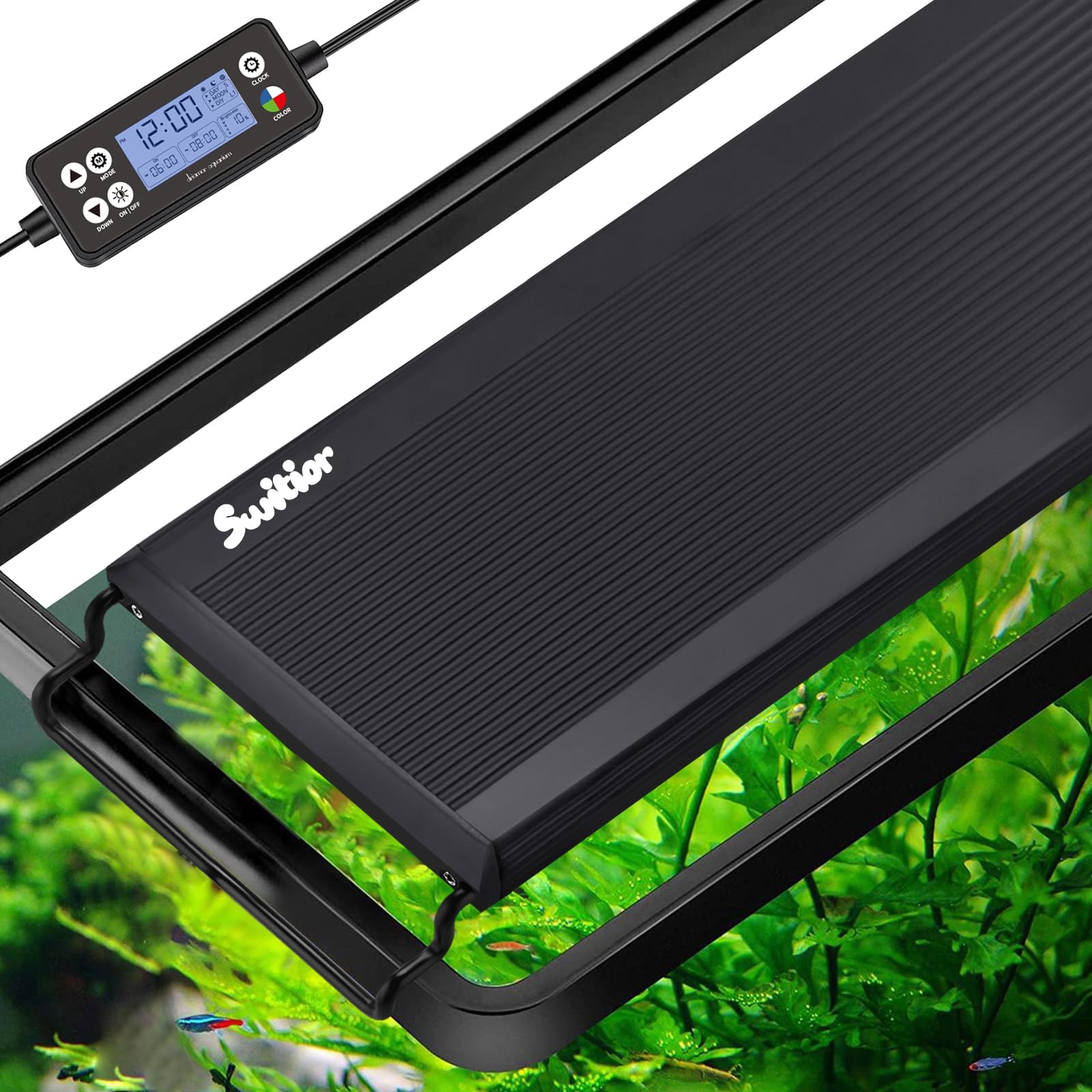 Photo 1 of 24/7 LED Aquarium Light, IP68 Waterproof Extendable Bracket Fish Tank Light with Timer, 7 Colors, 10 Level Adjustable Brightness, DIY Mode Full Spectrum Aquarium Plant Light for 48-54 Inch Fish Tank