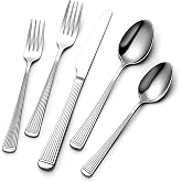 Yoehka 60Piece Hammered Silverware Set,Stainless Steel Flatware Set for 12 | Roman Column Handles, Mirror Polished, Include Spoons/Forks/Knives, For Home, Restaurant, Hotel, Dishwasher Safe