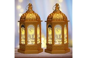 QIANZHOU-UK Ramadan Lantern 5.5" Ramadan Decorations Eid Lights ,Golden Eid Mubarak Candle Lantern Kids Gifts for Home, Table, Tree, Party, Porch (Gold)