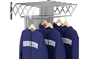 qurutma Clothes Drying Rack Wall Mount，Stainless Steel Accordion Retractable Drying Rack Clothing，Used for Laundry Rooms and Bathrooms,The Large Capacity of 80 Pounds Can be Used Indoors and Outdoor.
