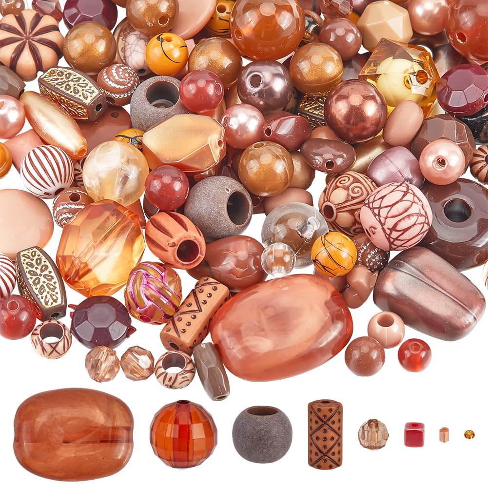 SUNNYCLUE 100G Dark Orange Bead Acrylic Assorted Beads Plastic Round Flat Cube Barrel Small Smooth Hole Spacer Loose Beads for DIY Bracelets Necklaces Phone Chain Jewellery Making Crafting Accessories