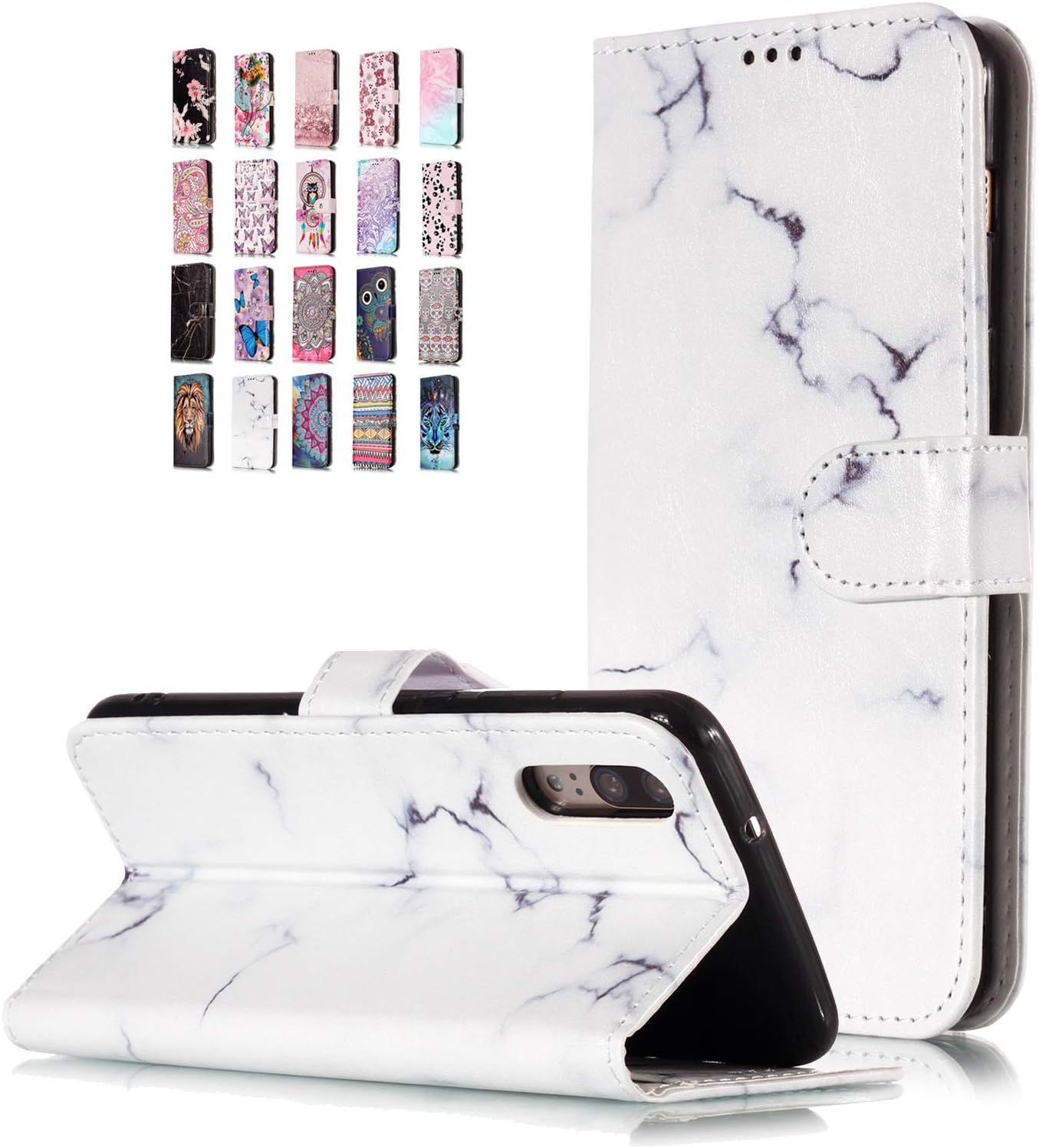Universecase Leather Wallet Case Compatible for Samsung Galaxy S10 Plus, White Marble Book Style Flip Case Magnetic Closure Card Slots Holster Cover