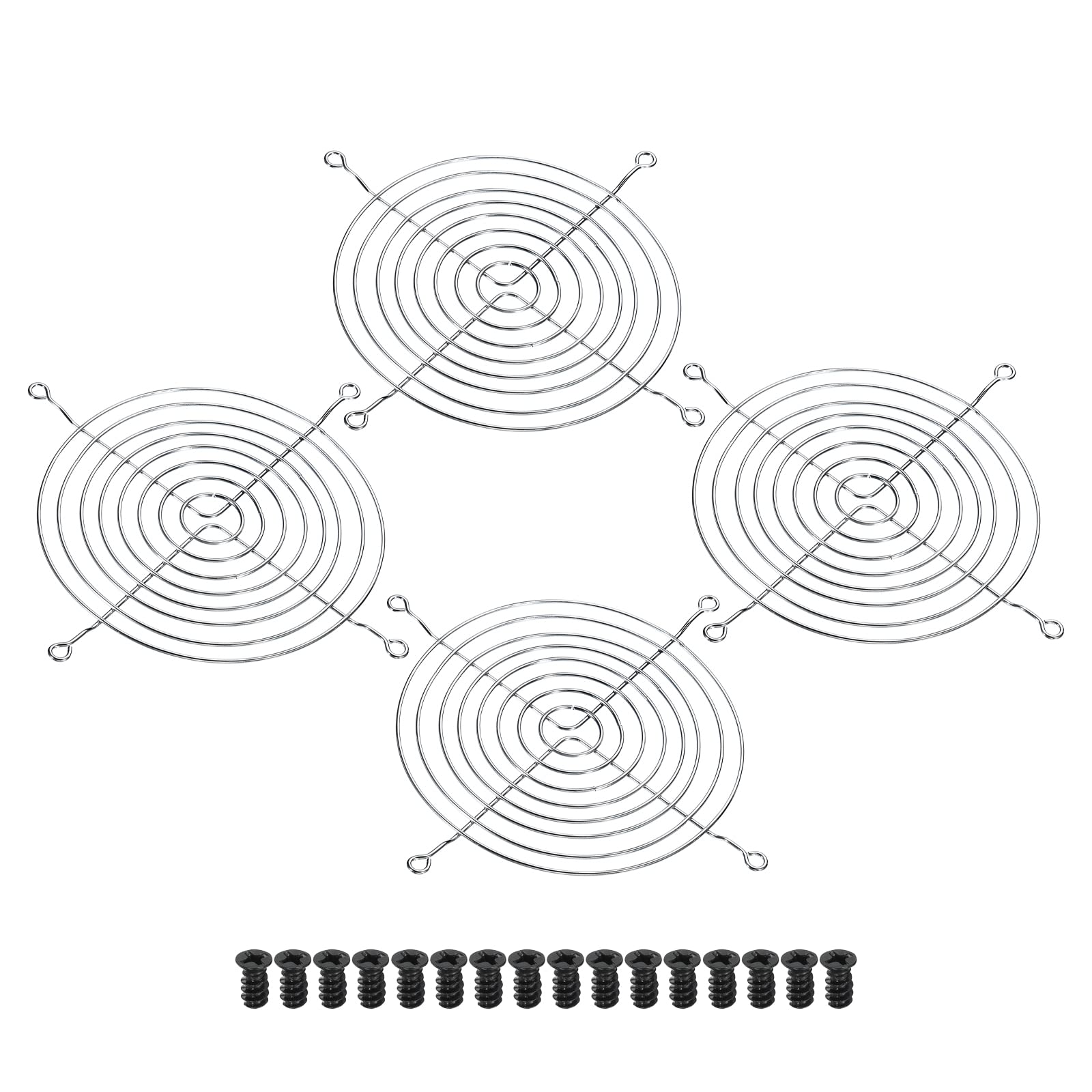 PATIKIL 140mm Fan Finger Grill, 4 Pack Metal Grill Protector Guard with Screw for 140X140mm Fan Protective Cover DIY, Silver
