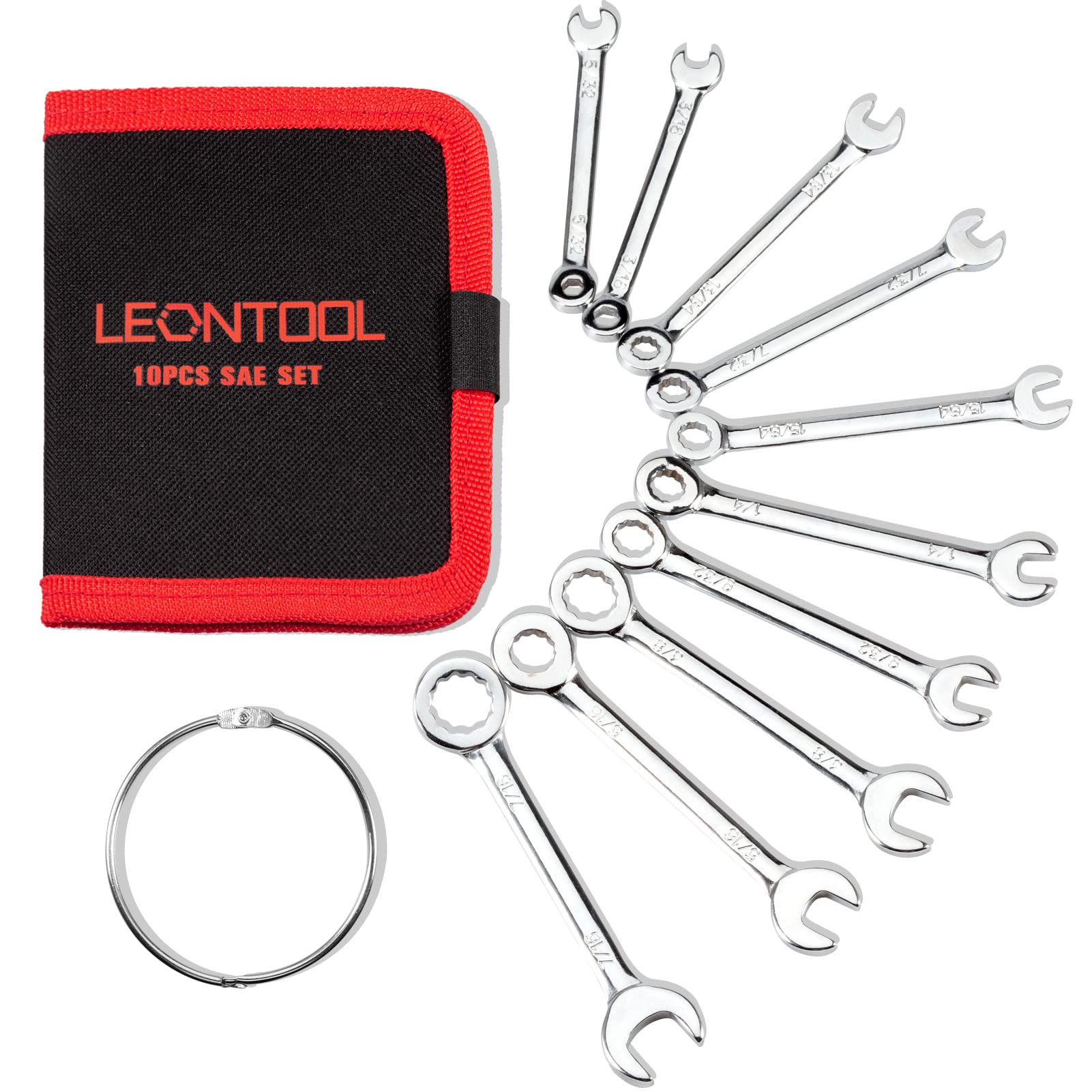LEONTOOL Mini Wrench Set SAE 10 Pcs 5/32" to 7/16" Open End and Box End Ignition Wrench Set with Key Ring, Spanner Wrench Set with Portable Storage Pouches — image 1