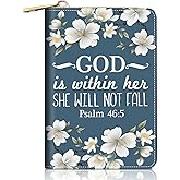 FVAENDHIO Credit Card Holder Wallets for Women, Bible Verse Psalm 46:5 Design RFID Blocking Small Leather Card Case Wallet Zipper Accordion Wallets