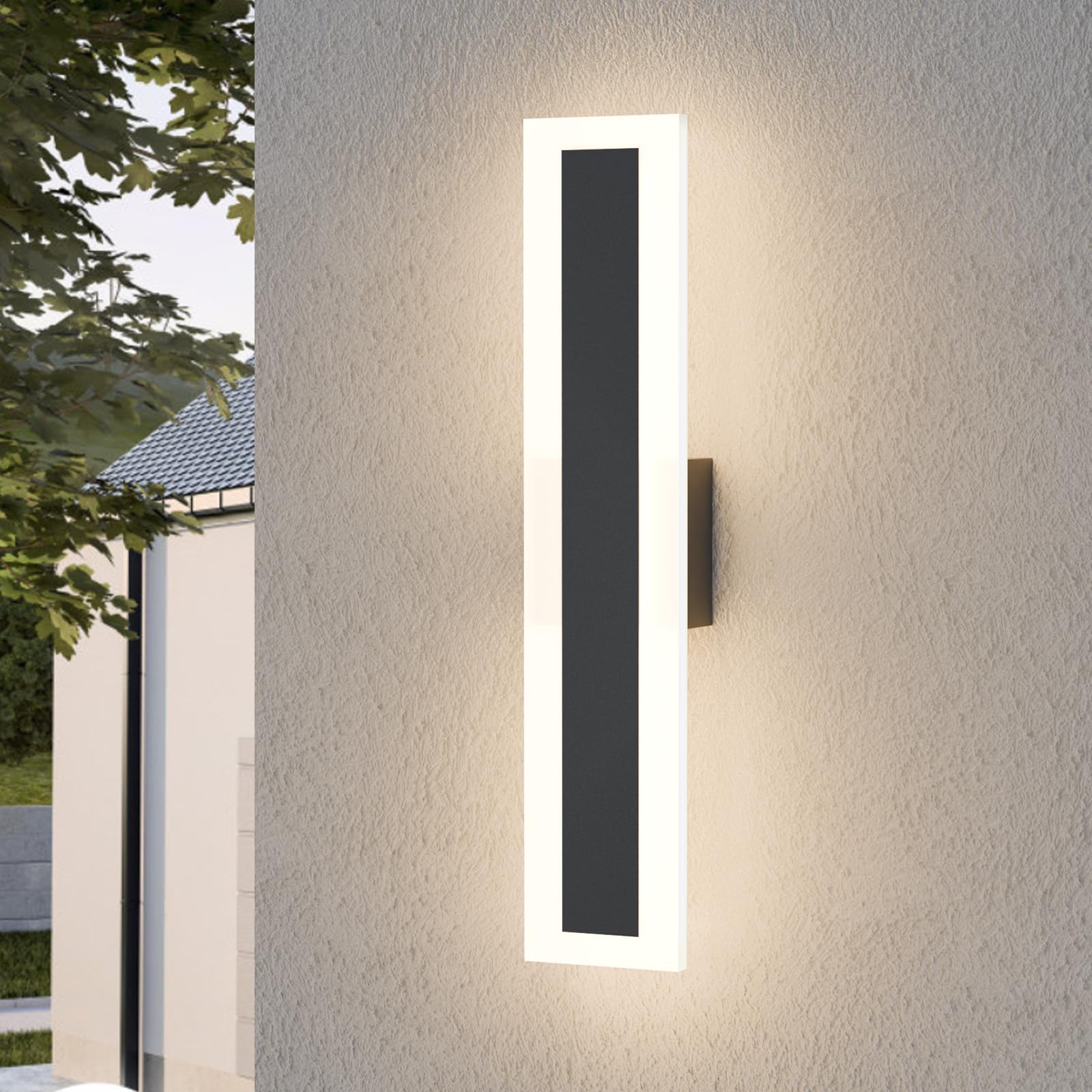 Photo 1 of LamQee 15.8 Inch Long Outdoor Wall Lights Modern Exterior Lighting Fixtures for House, Waterproof 3000K 11W 550LM LED Linear Outdoor Wall Sconces Lighting for Porch Patio Garage Door Yard Indoor