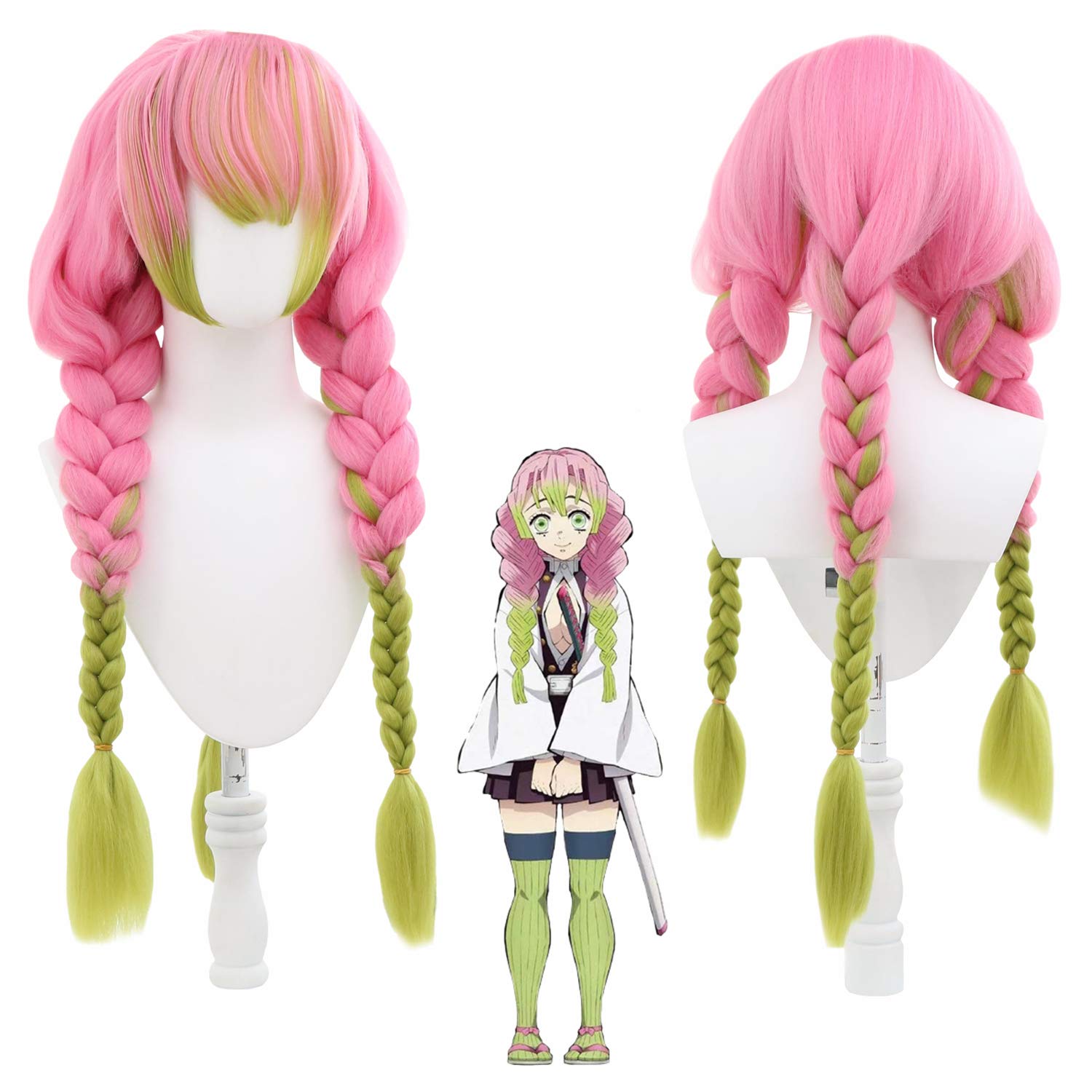 Buy Anime Cosplay Wig for Demon Slayer Kimetsu no Yaiba Kanroji Mitsuri Three Twist Braids in