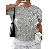 SweatyRocks Women's Plus Size 3D Floral Sweater Mock Neck Floral Knit Short Sleeve Sweater Pullover Tops