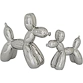 Deco 79 Porcelain Ceramic Dog Decorative Sculpture Balloon Home Decor Statues, Set of 2 Accent Figurines 9", 7"H, Silver