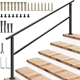 VIVOSUN 6-Step Stair Handrail 83"x36" Wrought Iron Porch Railing Black | Sturdy wrought iron handrail for elderly and family; rustproof black; full hardware included; for porch, deck, concrete steps