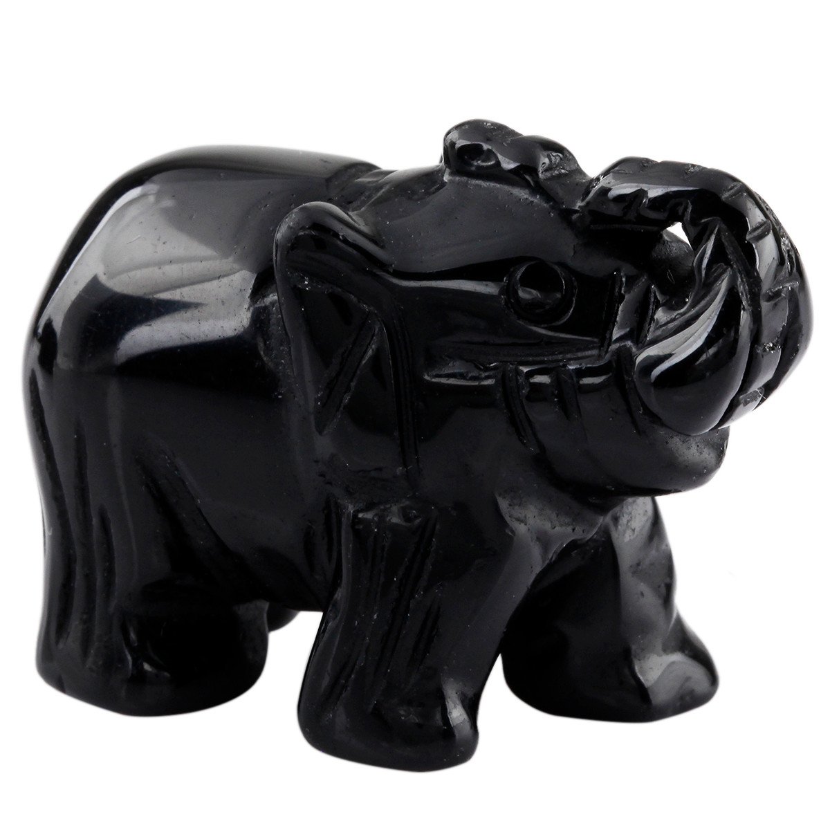 Nupuyai Obsidian Carved Crystal Animal Elephant Statue Figurine, Good Luck Gift Energy Healing Mini Crystal Ornament for Home Office Decor