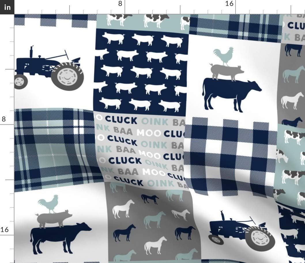 Spoonflower Fabric - Farm Life Tractor Wholecloth Patchwork Navy Dusty Blue Farming Quilt Printed on Petal Signature Cotton Fabric by The Yard - Sewing Quilting Apparel Crafts Decor